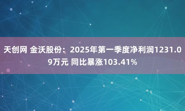 天创网 金沃股份：2025年第一季度净利润1231.09万元 同比暴涨103.41%